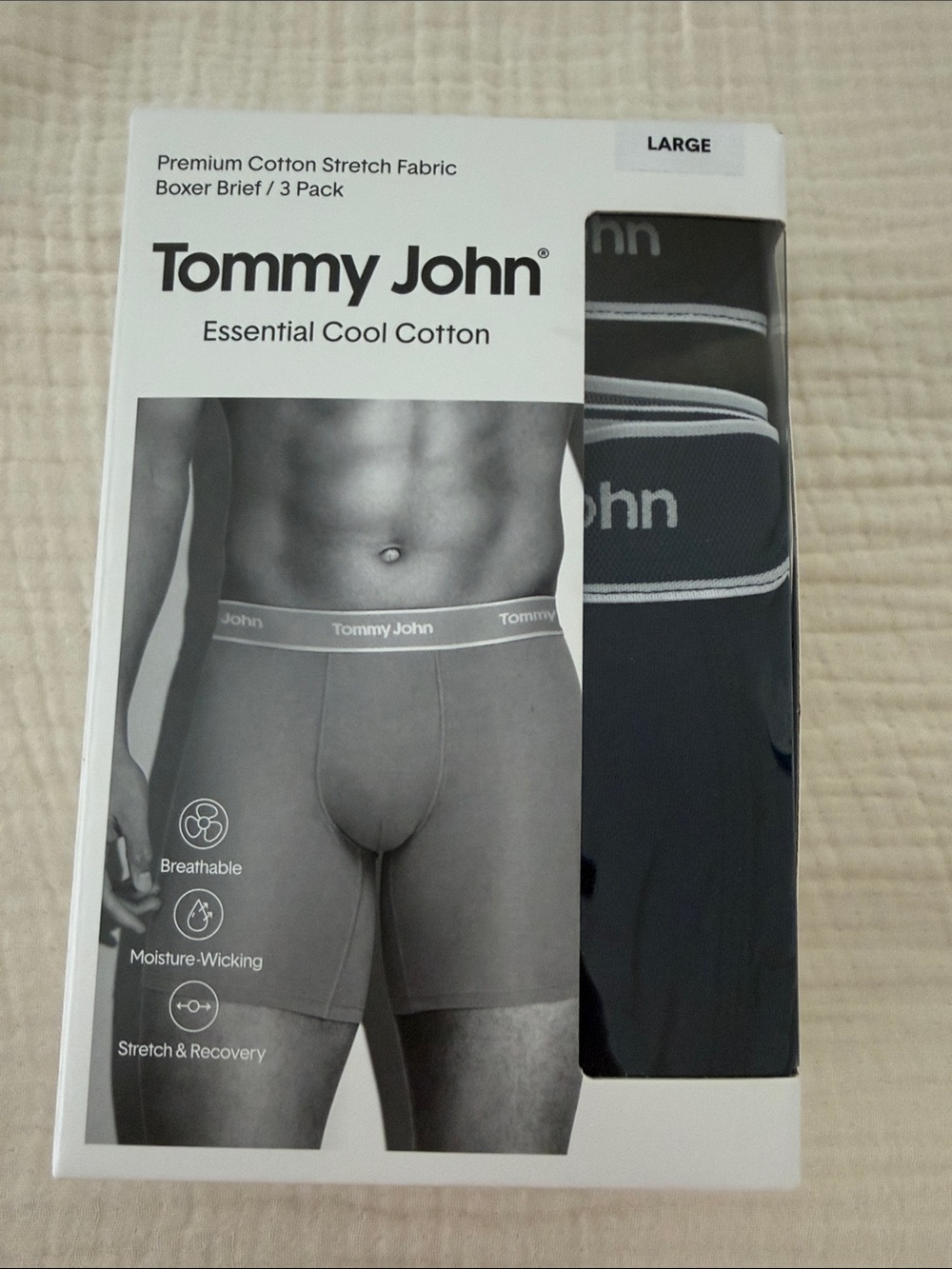 Tommy John Men’s Essential Cool Cotton Boxer Briefs - Black & Gray (3 Pack) L